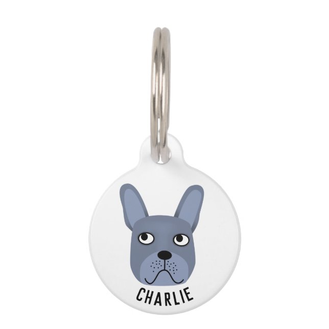 Médaillon Pour Animaux Balise ID animal de compagnie Blue French Bulldog (Devant)
