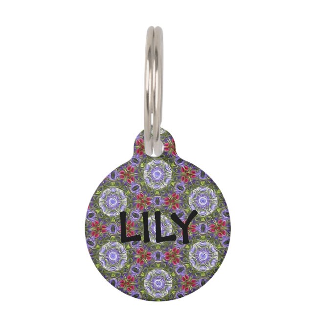 Médaillon Pour Animaux Balise ID animal de compagnie violet et rose (Devant)