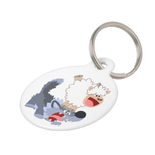 Médaillon Pour Animaux Balise Jolie joueuse caricature mouton et loup chi