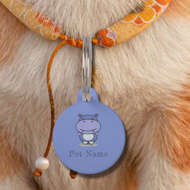 Médaillon Pour Animaux Balise Jote Hippo Blue Pet (Cute Hippo Blue Pet Tag)