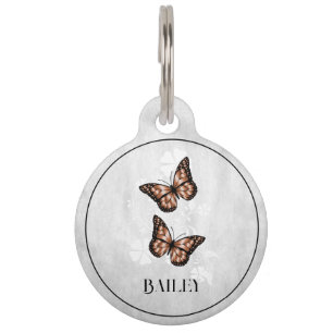 Médaillon Pour Animaux Balise Papillon en cuivre - Arrondi Floral