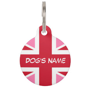 Médaillon Pour Animaux Balise Pink United Kingdom flag Round Pet