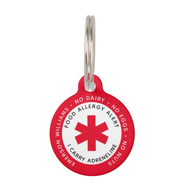 Médaillon Pour Animaux Balise rouge d'identification d'alerte d'allergie  (Devant)