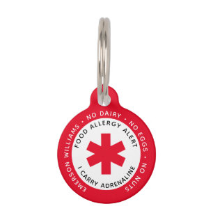 Médaillon Pour Animaux Balise rouge d'identification d'alerte d'allergie
