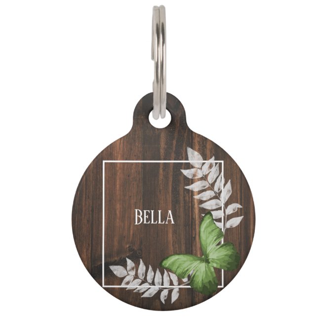Médaillon Pour Animaux Balise Rustic Green Butterfly Round Pet (Devant)