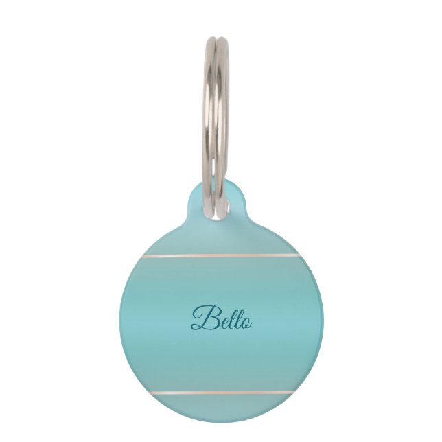 Médaillon Pour Animaux Bandes d'or Rose turquoise (Devant)