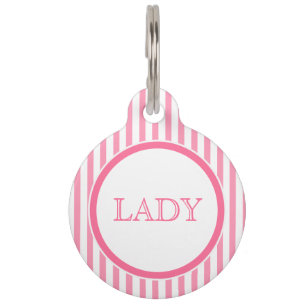 Médaillon Pour Animaux Bandes rose et blanche Balise personnalisée pour