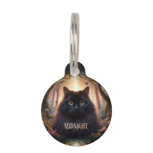 Médaillon Pour Animaux Belle Fluffy Chat Noir avec yeux or