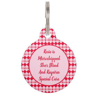 Médaillon Pour Animaux Besoins particuliers de l'aveugle rose Personnalis