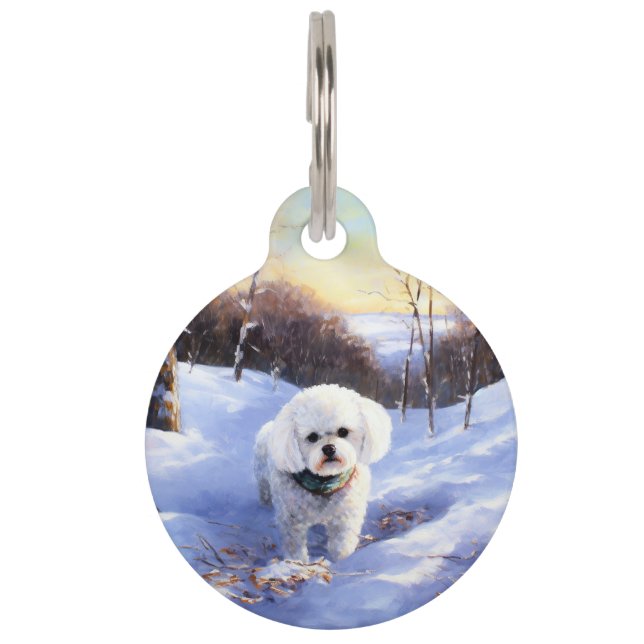 Médaillon Pour Animaux Bichon Frise Laisser neiger Noël (Devant)