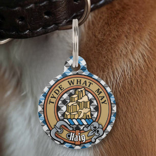 Médaillon Pour Animaux Blason de Clan Haig sur tartan à carreaux