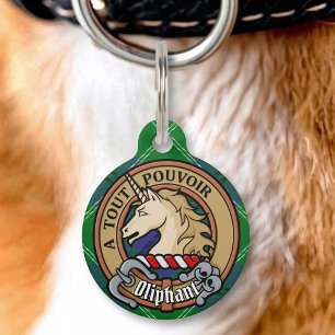 Médaillon Pour Animaux Blason de Clan Oliphant sur tartan