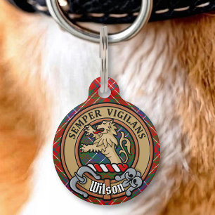 Médaillon Pour Animaux Blason de Clan Wilson sur tartan moderne