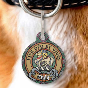 Médaillon Pour Animaux Blason du Clan Craig sur tartan