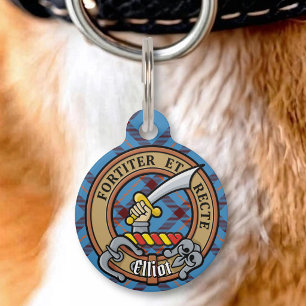 Médaillon Pour Animaux Blason du clan Elliot sur un tartan ancien