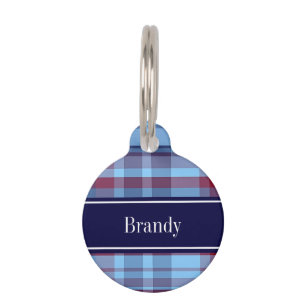 Médaillon Pour Animaux Bleu Ciel Marine Bourgogne Madras Prépa Monogramme