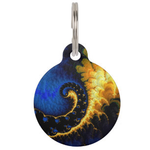 Médaillon Pour Animaux Bleu doré jaune fractal