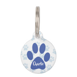 Médaillon Pour Animaux Bleu mignon Empreintes de pattes personnalisées - 