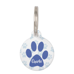 Médaillon Pour Animaux Bleu mignon Empreintes de pattes personnalisées -