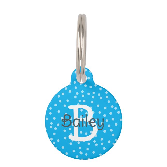 Médaillon Pour Animaux Bleu Pois Nom de monogramme Adresse Pet ID balise (Devant)