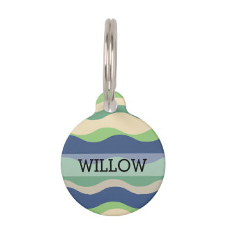 Médaillon Pour Animaux Bleu & Vert Retro Wavy sur mesure 