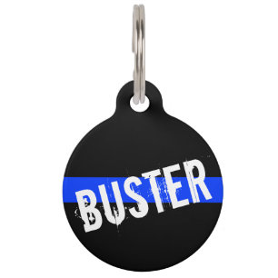 Médaillon Pour Animaux Blue Line mince a customisé le nom d'animal