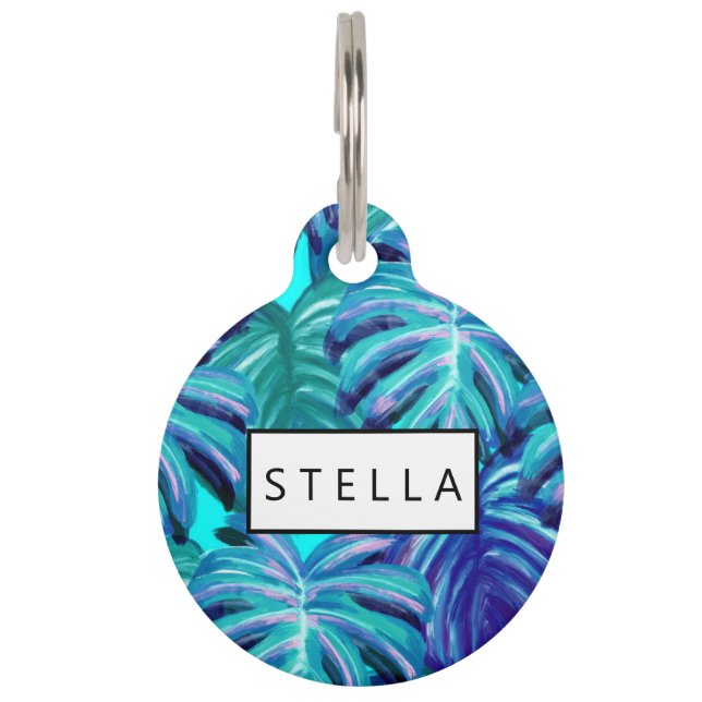 Médaillon Pour Animaux Blue Palm Tree Feuille Tropical (Devant)