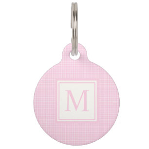 Médaillon Pour Animaux Blush Pastel Rose Bébé Rose et Blanc à Carreaux