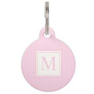 Médaillon Pour Animaux Blush Pastel Rose Bébé Rose et Blanc à Carreaux