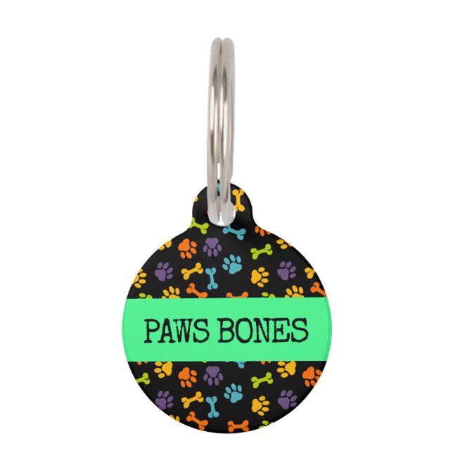 Médaillon Pour Animaux Bones Noires Paws (Devant)