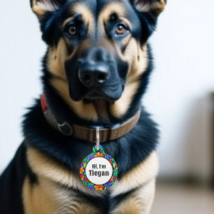 Médaillon Pour Animaux Bonjour ! Je suis (Ajouter un nom) Floral personna