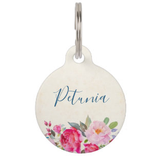 Médaillon Pour Animaux Bordure de rose et de pivoine rose