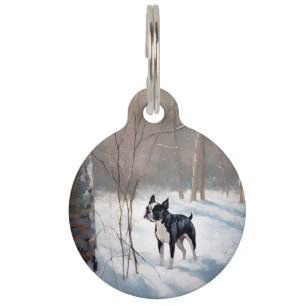 Médaillon Pour Animaux Boston Terrier Qu'il neige Noël