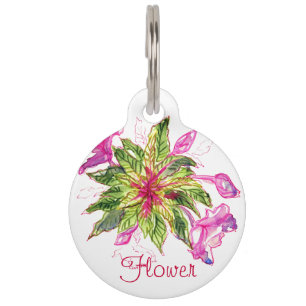 Médaillon Pour Animaux Bouquet Balsam Fleurs roses Feuilles verts