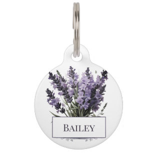 Médaillon Pour Animaux Bouquet de lavande aquarelle personnalisé