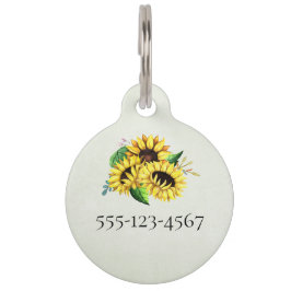 Médaillon Pour Animaux Bouquet de tournesol jaune en aquarelle