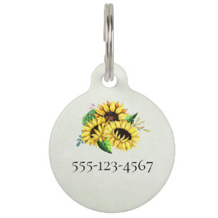 Médaillon Pour Animaux Bouquet de tournesol jaune en aquarelle