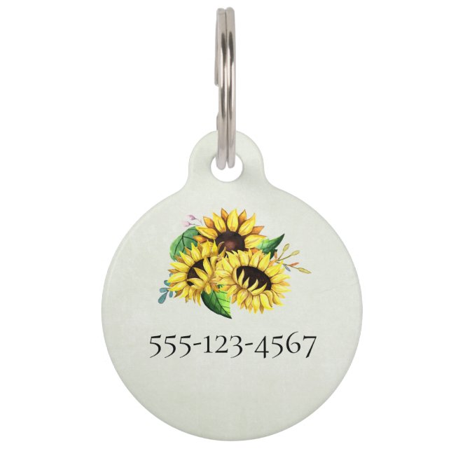 Médaillon Pour Animaux Bouquet de tournesol jaune en aquarelle (Devant)