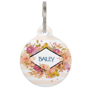 Médaillon Pour Animaux Bouquet floral orange et rose avec cadre diamant