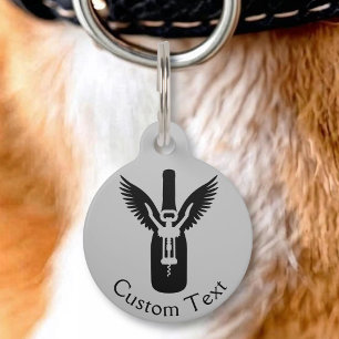 Médaillon Pour Animaux Bouteille de vin avec ailes et tire-bouchon