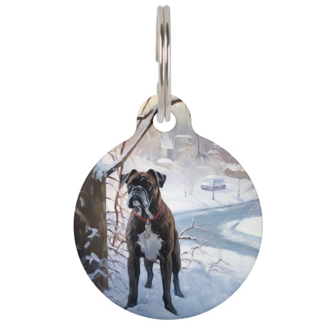 Médaillon Pour Animaux Boxeur Qu'il neige Noël (Devant)