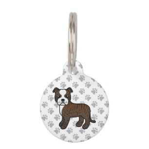 Médaillon Pour Animaux Brindle Et Blanc Staffie Chien De Dessin Animé & I
