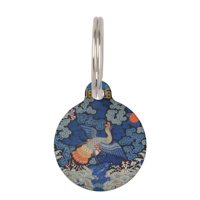 Médaillon Pour Animaux Broderie chinoise bleu d'oiseau Vintage (Devant)