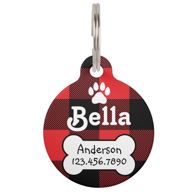 Médaillon Pour Animaux Buffalo Plaid Chien personnalisé rouge et noir (Devant)