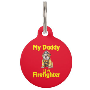 Médaillon Pour Animaux Bulldog Personnalisé Mon Papa Est Un Pompier