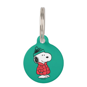 Médaillon Pour Animaux cacahuètes   Snoopy Chat d'hiver et Casquette