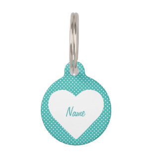Médaillon Pour Animaux Cadre Coeur à point Polka bleu et blanc