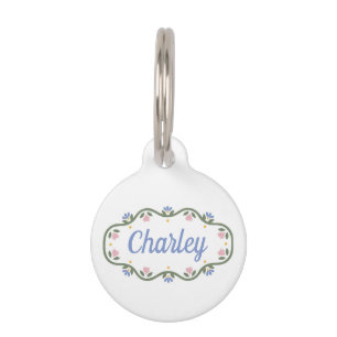 Médaillon Pour Animaux Cadre Coeur et Nom Fleur