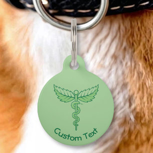 Médaillon Pour Animaux Caducée avec étiquette d'identification de feuille