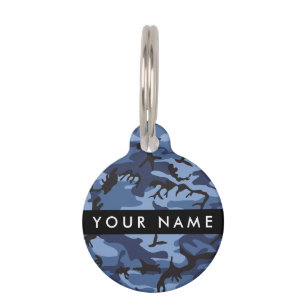 Médaillon Pour Animaux Camouflage Bleu Marine Personnalisez votre nom